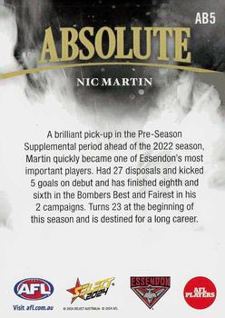 2024 Select AFL Footy Stars - Absolute Black #AB5 Nic Martin Back